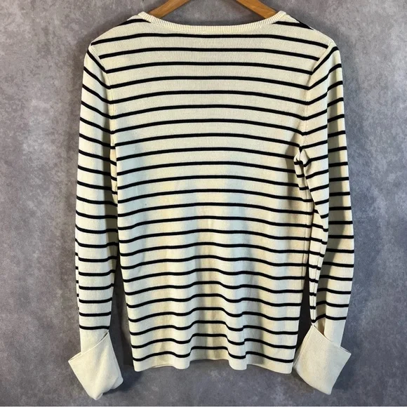 & Other Stories Sweater Womens Medium White Navy Stripe Collared Nautical Sailor - Picture 2 of 10